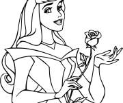 Coloriage Aurore tenant une rose