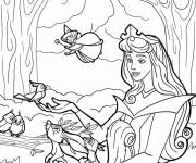 Coloriage La Belle au bois dormant avec les fées et les animaux