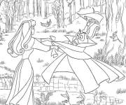 Coloriage La belle au bois dormant dans la foret 