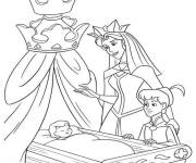 Coloriage La reine surveille la b&eacute;b&eacute; princesse dormante