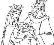 Coloriage Le roi Stéphane , la reine Oriane et leur bébé Aurore
