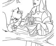 Coloriage M&ecirc;me les animaux adorent princesse Aurore