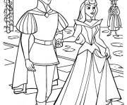 Coloriage Princesse Aurore avec le prince dans le château