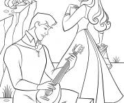 Coloriage Princesse Aurore chante avec le prince