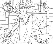 Coloriage Princesse Aurore entourée des bonnes fées
