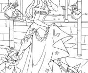 Coloriage Princesse Aurore entour&eacute;e des bonnes f&eacute;es