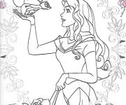 Coloriage Princesse Aurore entourée des fleurs