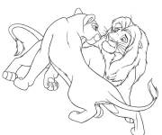 Coloriage Simba et sa femme de la garde du roi lion