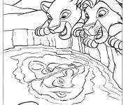 Coloriage Simba et sa femme en regardant sur la rivi&egrave;re
