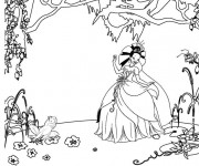 Coloriage La princesse et la grenouille dans le jardin
