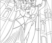 Coloriage La princesse et le prince naveen devant le chateau
