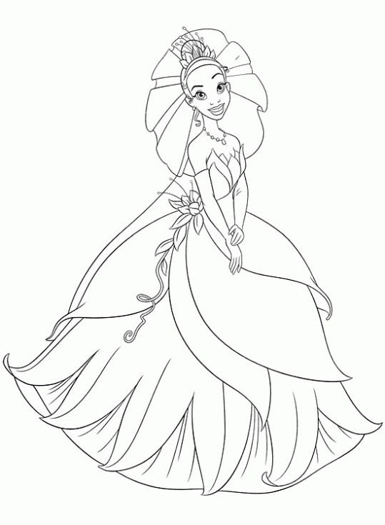 Coloriage et dessins gratuits La princesse Tiana en robe à imprimer