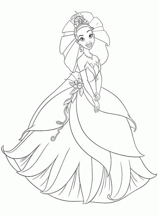 Coloriage La Princesse Tiana En Robe Dessin Gratuit à Imprimer