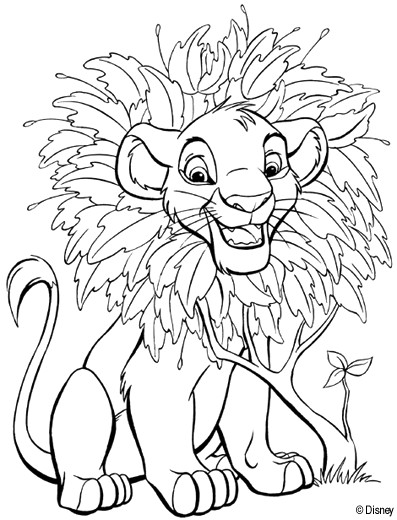 Coloriage Le Petit Roi Lion Entouré Des Feuilles