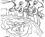 Coloriage Le Roi Lion et Nala regardent leur reflexion