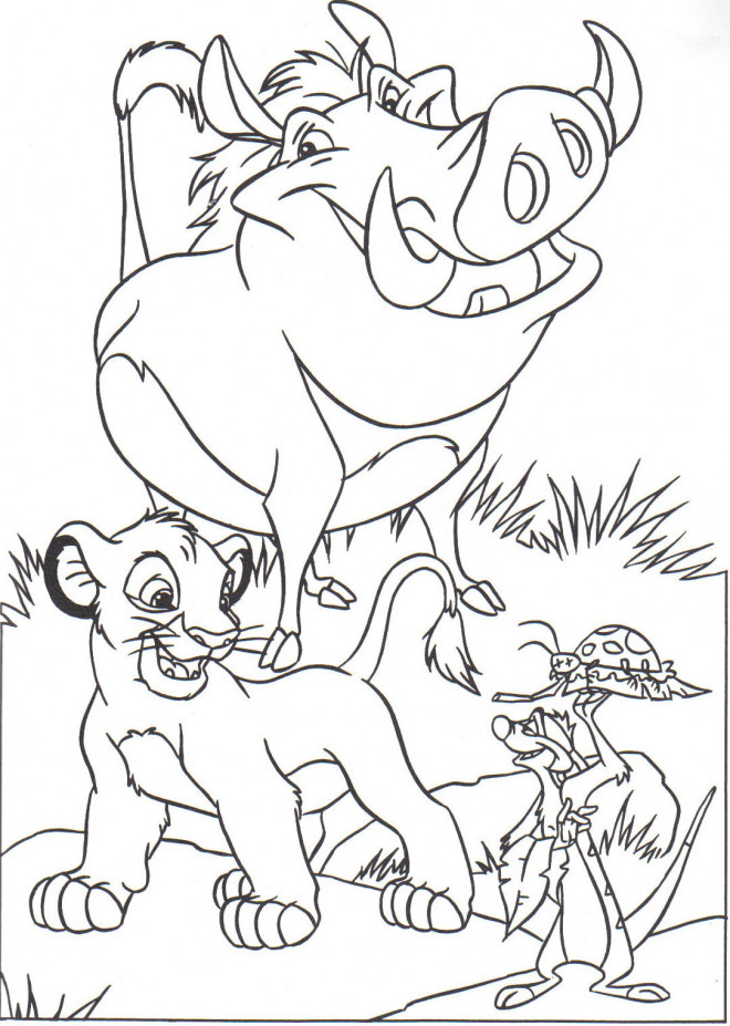 Coloriage Le Roi Lion Simba Pumbaa Et Timon Dessin Gratuit