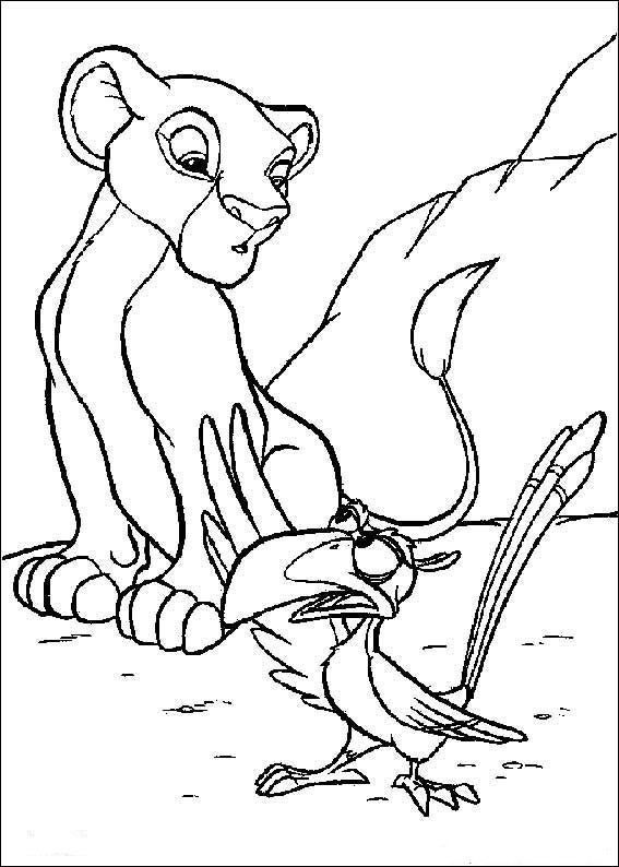 Coloriage et dessins gratuits Zazu discute avec le petit  Roi Lion à imprimer