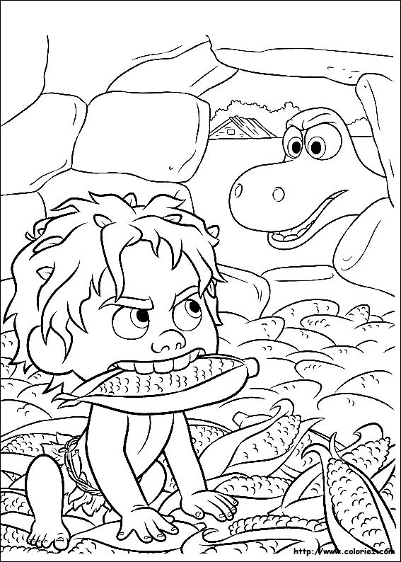 Coloriage et dessins gratuits Le bon dinosaure Spot vole les maïs d'Arlo à imprimer