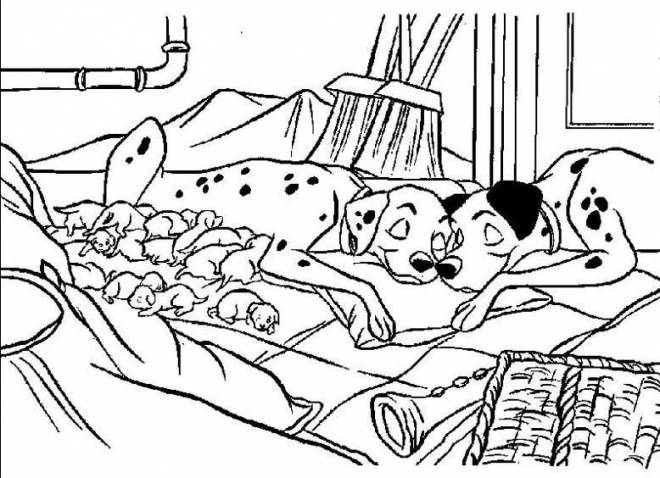 Coloriage et dessins gratuits La famille des dalmatiens au repos à imprimer