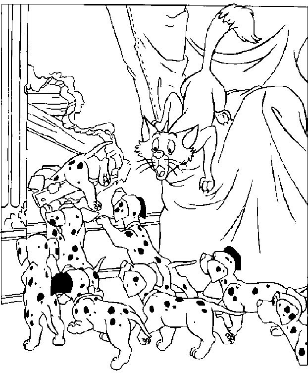 Coloriage et dessins gratuits Le chat est surpris des 101 dalmatiens à imprimer