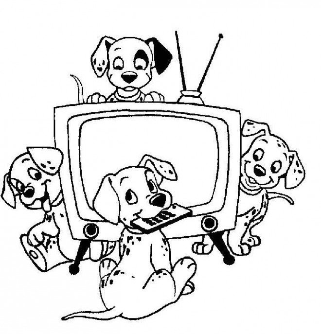 Coloriage et dessins gratuits Les petits dalmatiens regardent la télé à imprimer