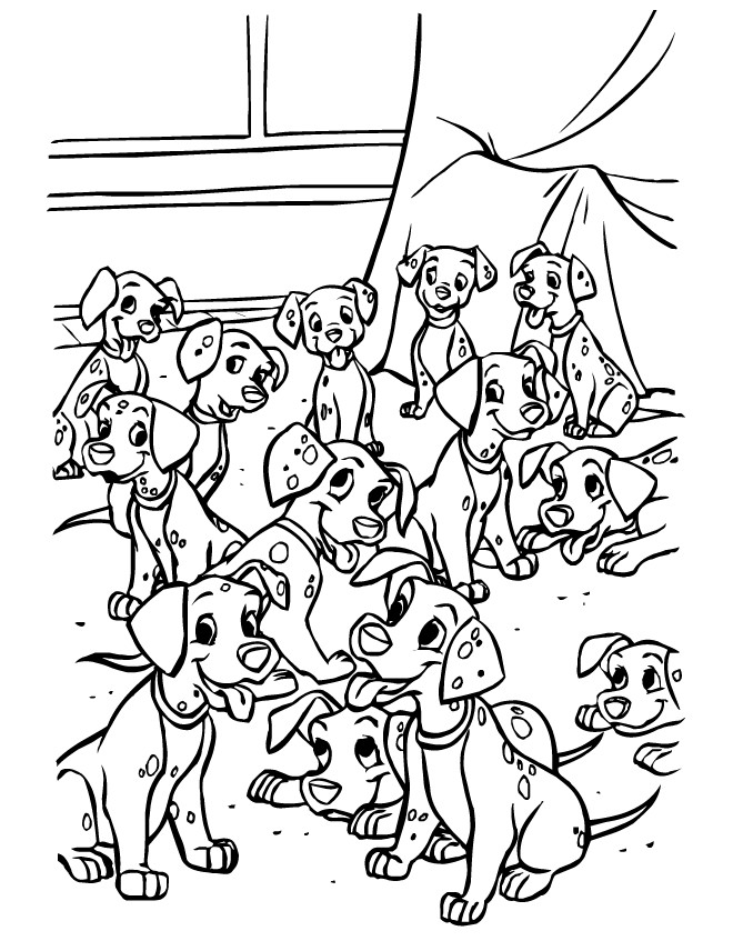 Coloriage et dessins gratuits Une réunion des petits  dalmatiens à imprimer