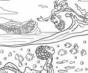 Coloriage Alberto et Luca en monstres marins jouant dans la mer