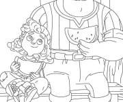 Coloriage Giulia and Massimo Marcovaldo en mangeant de la past&egrave;que