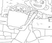 Coloriage Giulia Disney Pixar avec un panier de poissons
