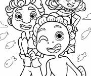 Coloriage Les mignons Luca, Giulia et Luca sous forme de monstre marin