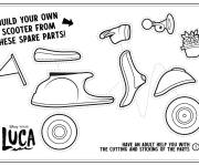 Coloriage Les parties du scooter de Luca de Disney &agrave; d&eacute;couper