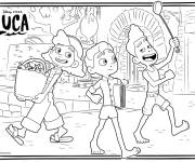 Coloriage Luca, Alberto et Guilia dans un sc&egrave;ne du Film Disney Pixar
