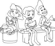 Coloriage Luca avec ces amis en mangeant de la past&egrave;que