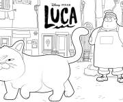 Coloriage Massimo et le chat du film Luca Disney Pixar