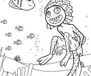 Coloriage Personnage de Luca nageant avec des algues
