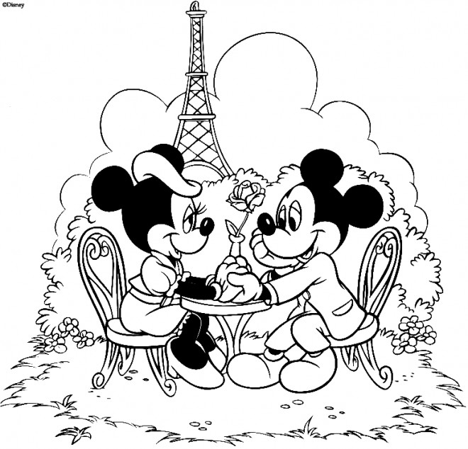 Coloriage Mickey Et Minnie Se Dînent à Paris