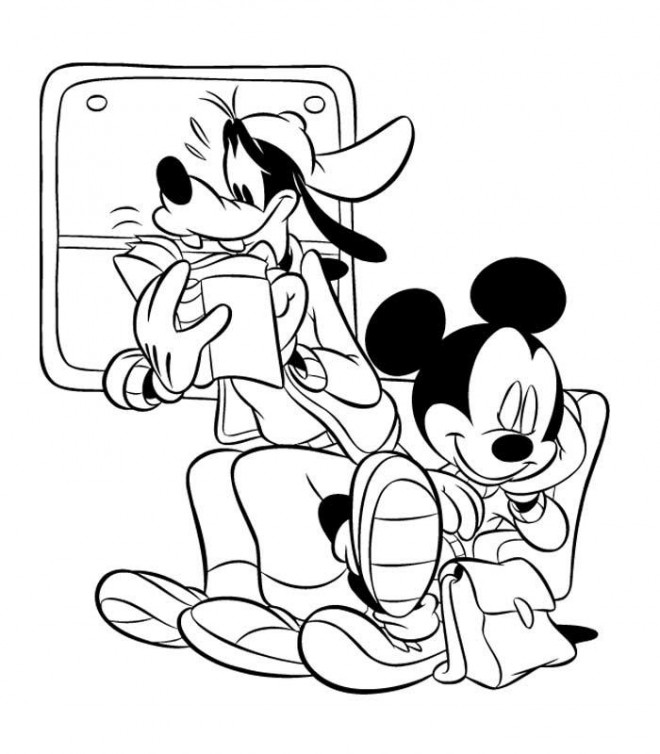 Coloriage et dessins gratuits Dingo fait la lecture à Mickey à imprimer