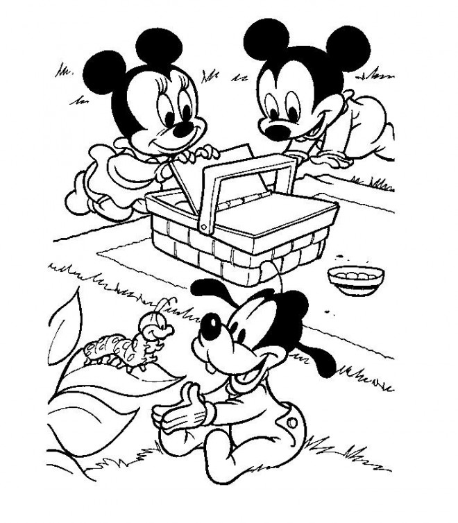 Coloriage Les Petits Mickey Minnie Et Pluto En Picnic