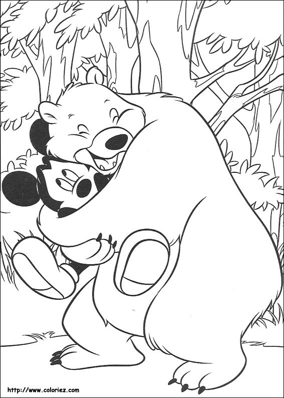 Coloriage et dessins gratuits Mickey avec un ours à imprimer