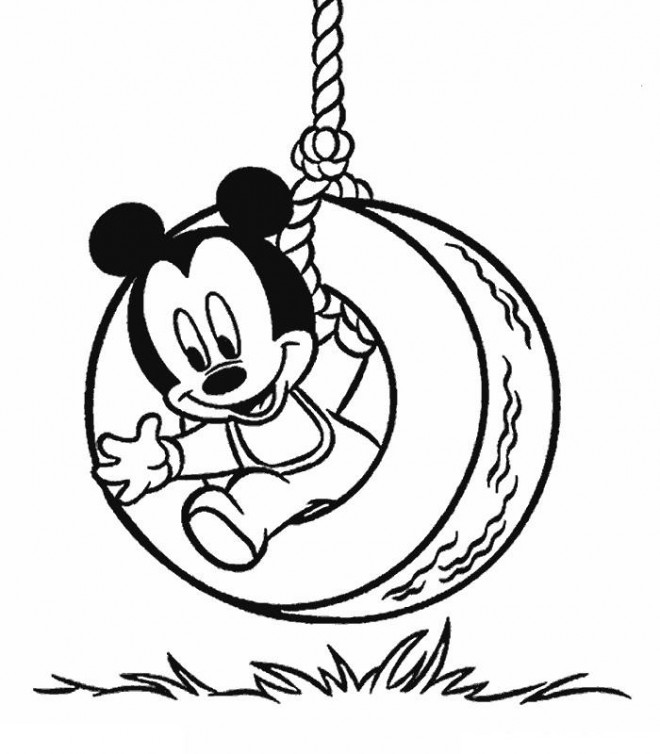Coloriage et dessins gratuits Mickey dans la balançoire à imprimer