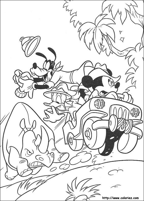 Coloriage et dessins gratuits Mickey, Dingo et Donald partent en aventure à imprimer