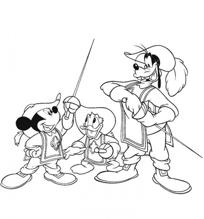 Coloriage et dessins gratuits Mickey, Donald et Dingo: les trois moustiquaires à imprimer