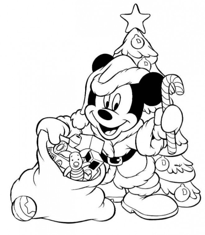 Coloriage et dessins gratuits Mickey en père Noël à imprimer
