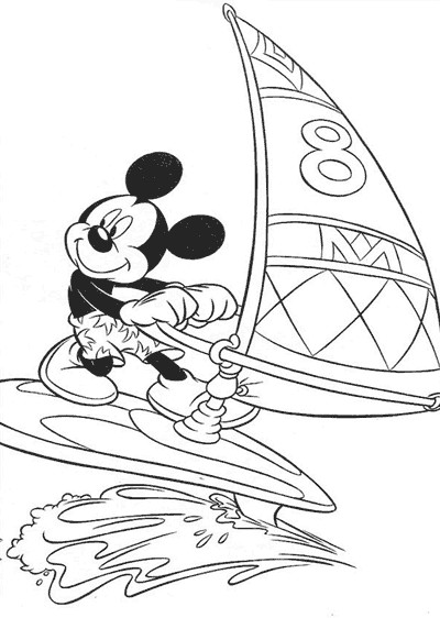 Coloriage et dessins gratuits Mickey entrain de naviguer à imprimer