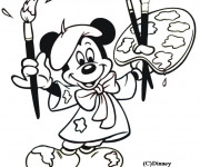 Coloriage Mickey est un peintre