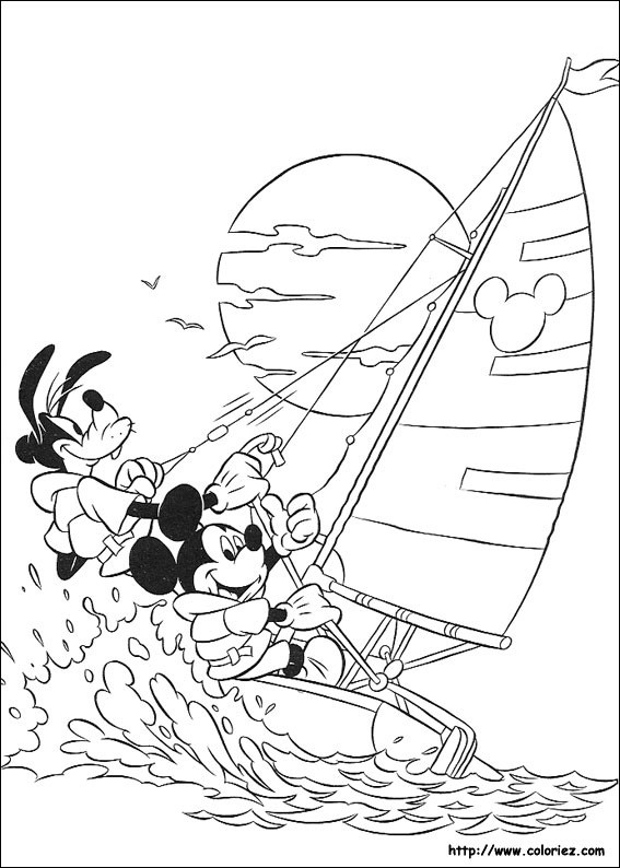Coloriage et dessins gratuits Mickey et Dingo naviguent à imprimer