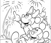 Coloriage Mickey et Minnie admirent les feux d'artifice
