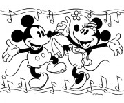 Coloriage Mickey et Minnie écoutent de la musique