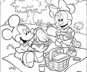 Coloriage Mickey et Minnie en picnic