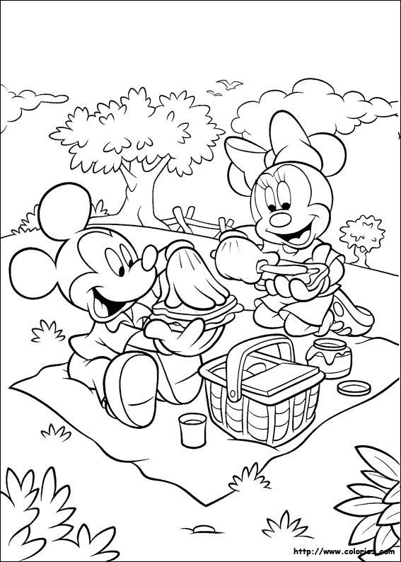 Coloriage Mickey Et Minnie En Picnic Dessin Gratuit A Imprimer